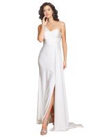 Shop One Shoulder Floor Length Silky Satin Wedding Dress Sydney with Side Slit