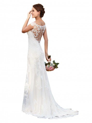 Sydney Illusion Bateau Neckline Fit and Flare Lace Wedding Dress