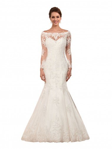 Sydney Long Sleeves Mermaid Lace Wedding Dress with Illusion Back