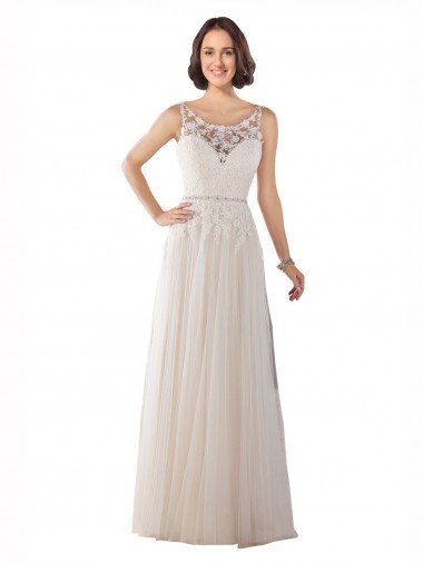 Sydney High Lace Neck Illusion Back Tulle Boho Wedding Dress