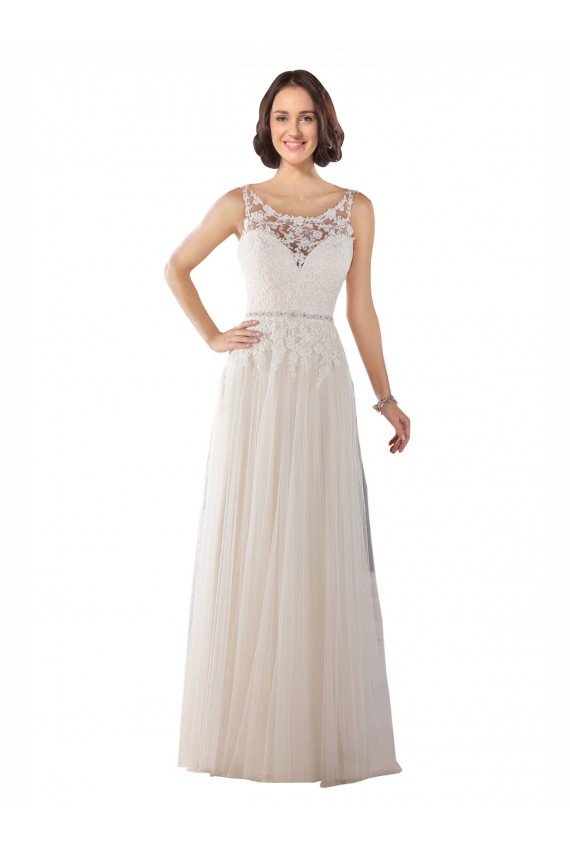 Sydney High Lace Neck Illusion Back Tulle Boho Wedding Dress