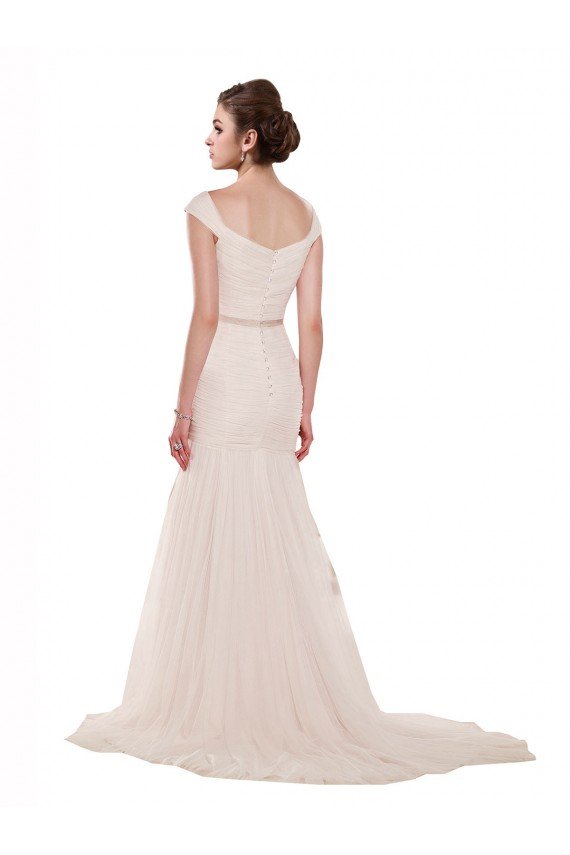 Sydney Cap Sleeves Off the Shoulder Ruched Mermaid Tulle Beach Wedding Dress