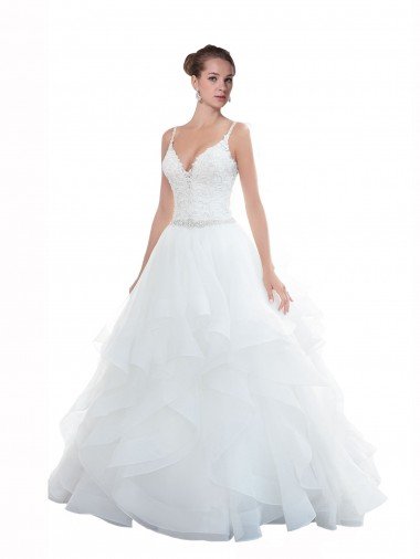 Sydney Spaghetti Straps Ball Gown Beach Wedding Dress with Lace Bodice