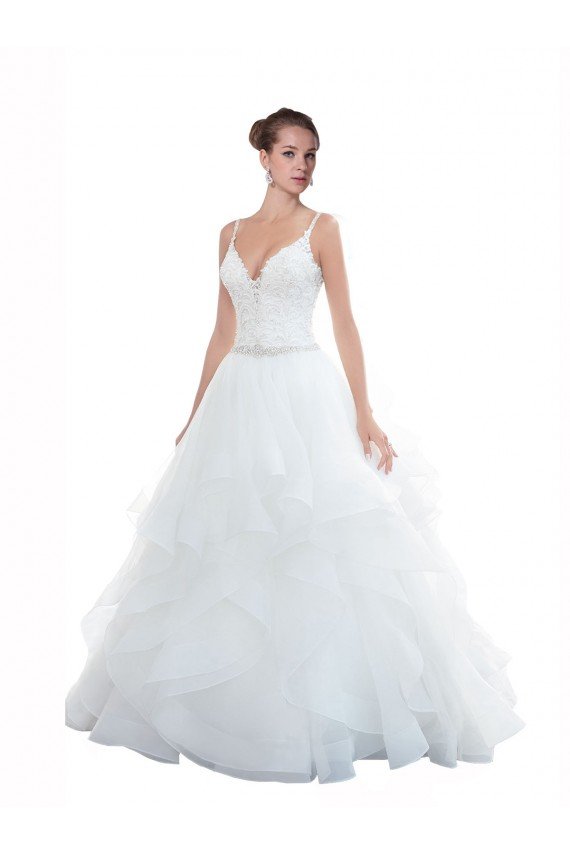 Sydney Spaghetti Straps Ball Gown Beach Wedding Dress with Lace Bodice