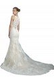 Sydney Deep Illusion Neck Mermaid Tulle Beach Wedding Dress with All Over Lace