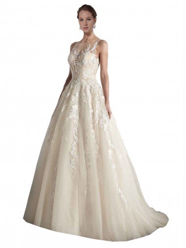 Sydney Illusion Neck A-Line Tulle Wedding Dress