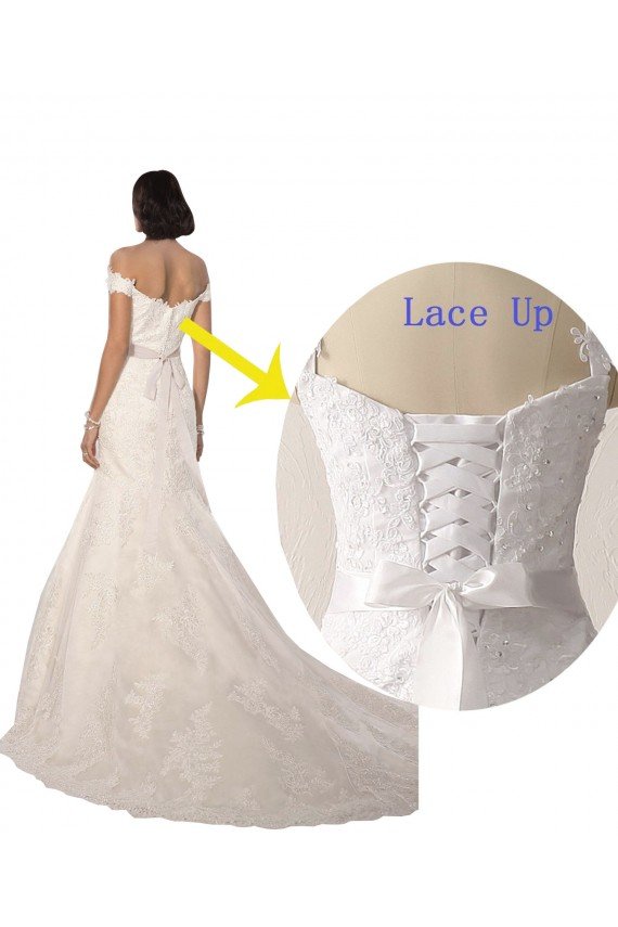 Sydney Off the Shoulder Mermaid Lace Beach Wedding Dress with Beaded Belt