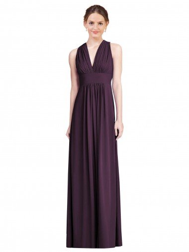 Sydney Long Chiffon V-Neck Bridesmaid Dress with Shirred Bodice