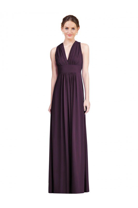 Sydney Long Chiffon V-Neck Bridesmaid Dress with Shirred Bodice