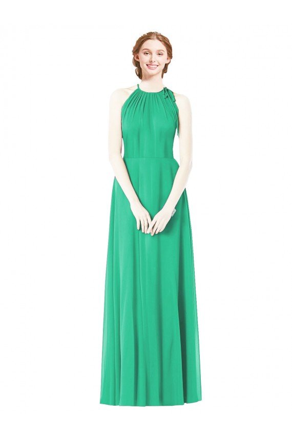 Sydney Halter Neckline Long Chiffon Bridesmaid Dress with Side Bow