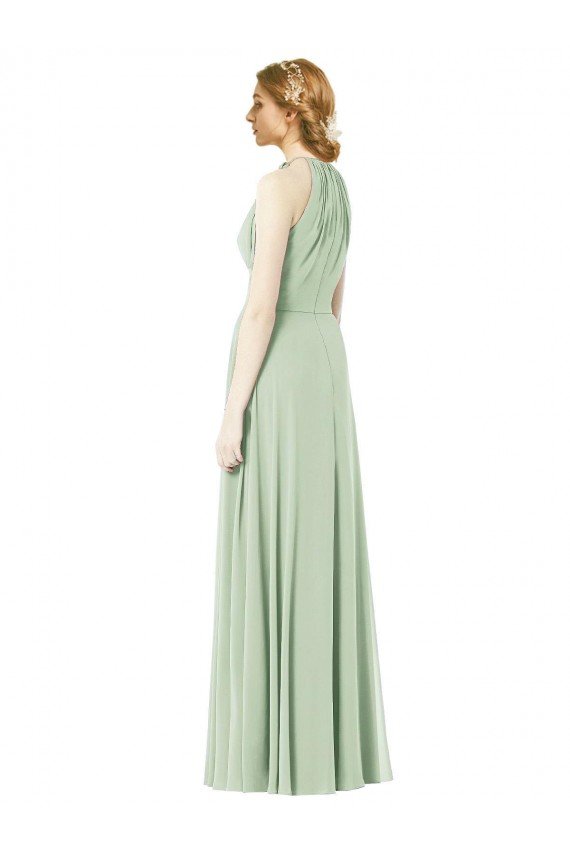 Sydney Halter Neckline Long Chiffon Bridesmaid Dress with Side Bow