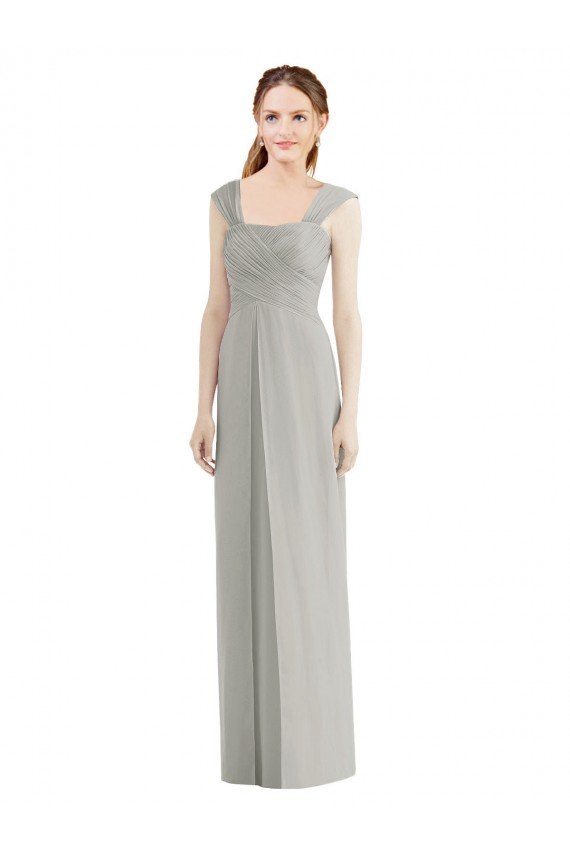 Sydney Full Length Lux Chiffon Dress with Draped Bodice And Shirred Straps