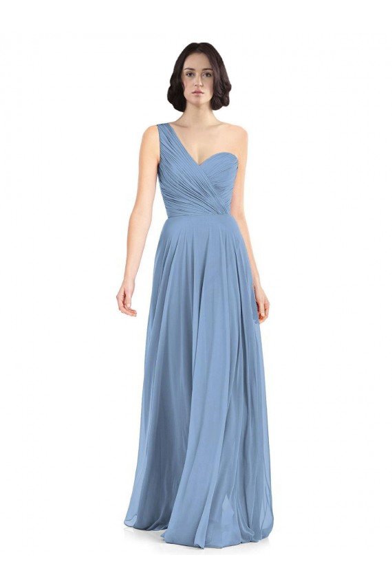 Sydney One Shoulder Long Chiffon Bridesmaid Dress with Sweetheart Bodice