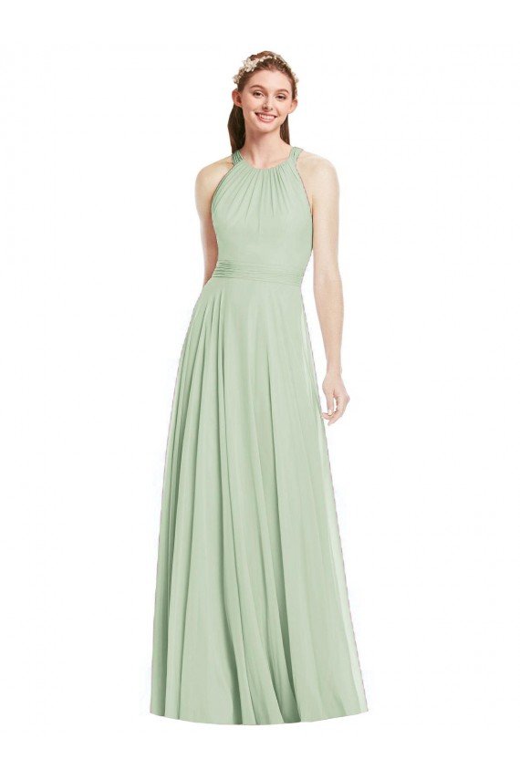 Sydney Open Back Halter Chiffon Bridesmaid Dress with Flowy Bow