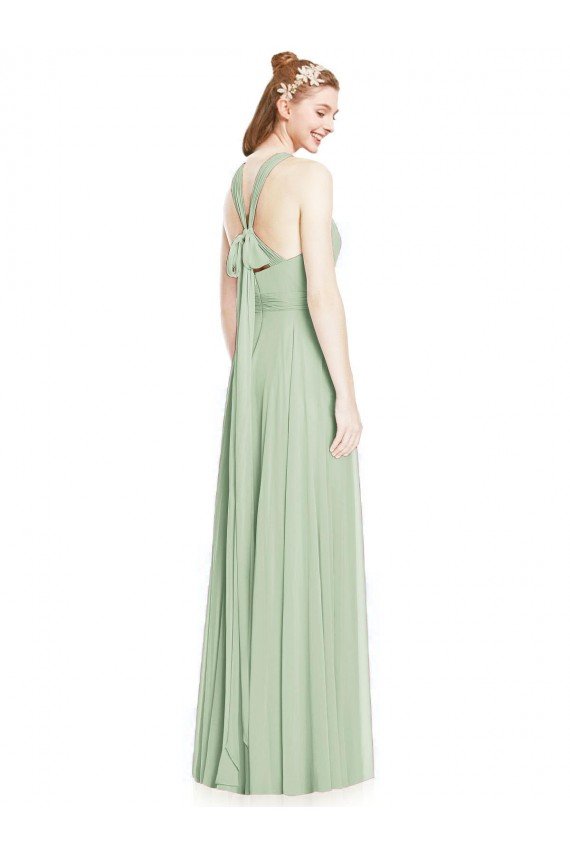 Sydney Open Back Halter Chiffon Bridesmaid Dress with Flowy Bow