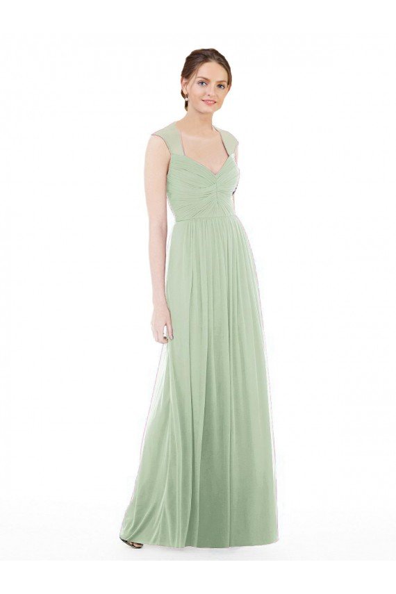 Sydney Sheer Back Cap Sleeves Long Chiffon Bridesmaid Dress 
