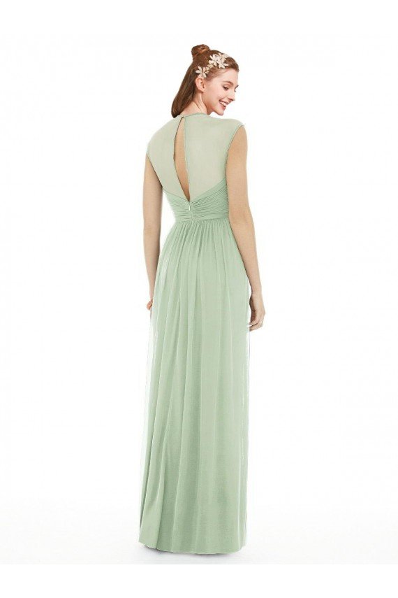 Sydney Sheer Back Cap Sleeves Long Chiffon Bridesmaid Dress 