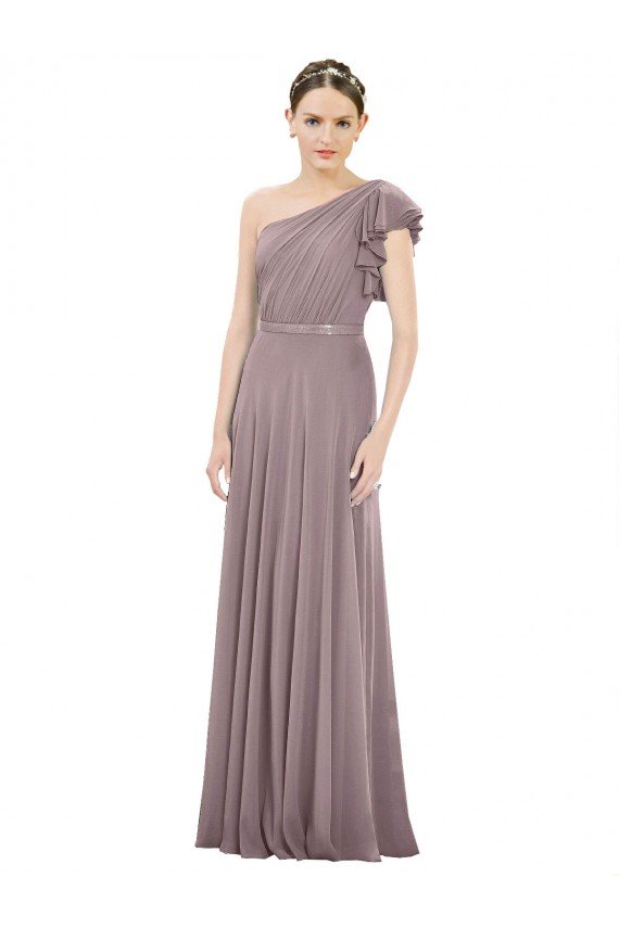 Sydney Full Length One Shoulder Chiffon Bridesmaid Dress with Shoulder Ruffle