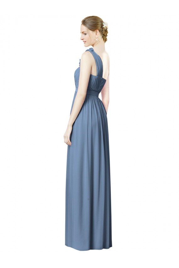 Flower Shoulder Draped One Shoulder Chiffon Bridesmaid Dress