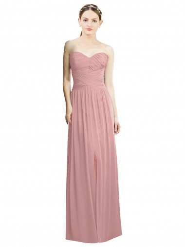 Sydney Crossover Draped Sweetheart Chiffon Formal Bridesmaid Dress with Front Slit