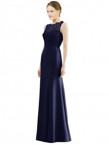 Sydney Lace Bodice Open Back Trumpet Chiffon Bridesmaid Dress with Bow Belt