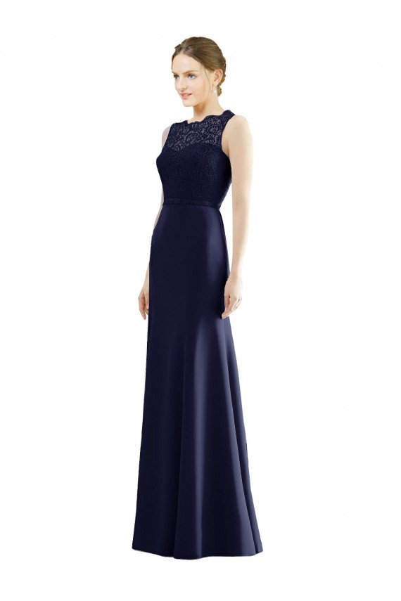 Sydney Lace Bodice Open Back Trumpet Chiffon Bridesmaid Dress with Bow Belt