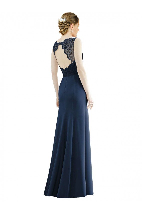 Sydney Lace Bodice Open Back Trumpet Chiffon Bridesmaid Dress with Bow Belt
