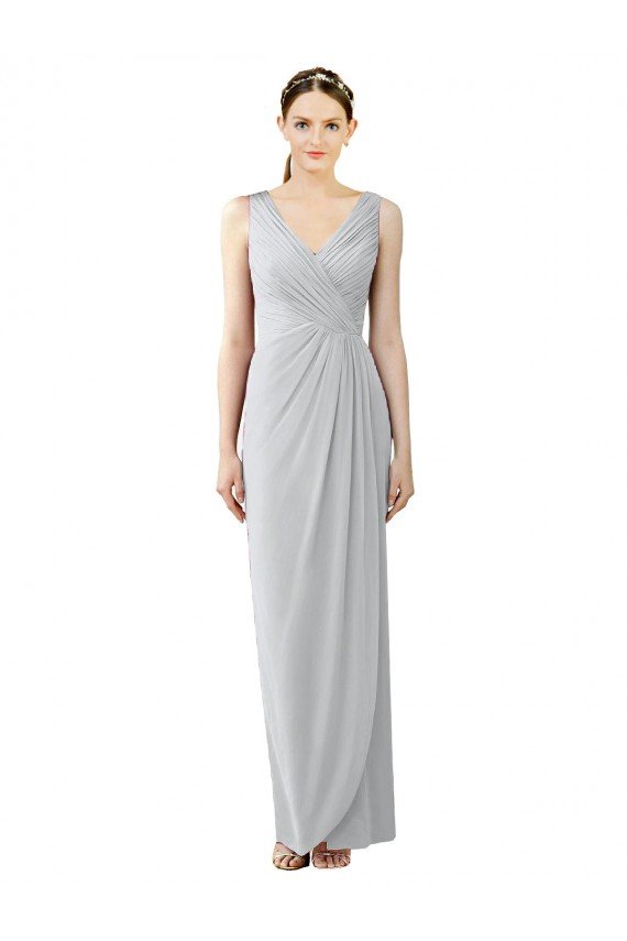 Sydney Draped Sleeveless Long Chiffon V-Neck Bridesmaid Dress