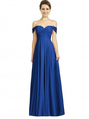 Sydney Off the Shoulder Draped Chiffon Maxi Bridesmaid Dress