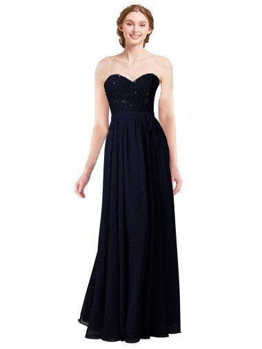 Sydney Strapless Chiffon Bridesmaids Dress with a Beaded Lace Sweetheart Bodice