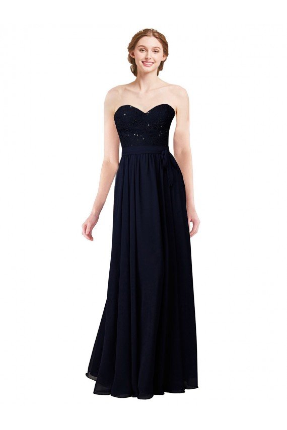 Sydney Strapless Chiffon Bridesmaids Dress with a Beaded Lace Sweetheart Bodice