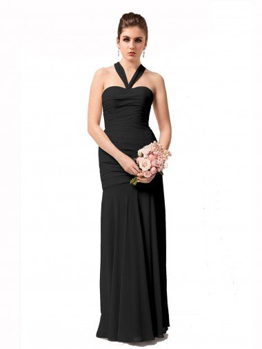 Sydney Long Halter Chiffon Bridesmaid Dress with Dropped Waist