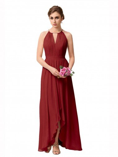 Sydney High Low Long Halter Keyhole Chiffon Bridesmaid Dress