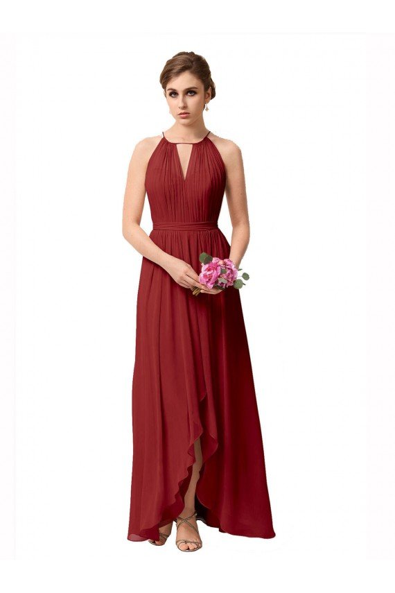 Sydney High Low Long Halter Keyhole Chiffon Bridesmaid Dress
