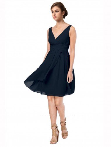 Sydney Short Knee Length Criss Cross Draped Chiffon Cocktail Bridesmaid Dress