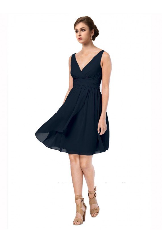 Sydney Short Knee Length Criss Cross Draped Chiffon Cocktail Bridesmaid Dress