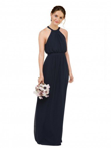 Sydney High Halter Neckline Chiffon Bridesmaid Dress with Slim Keyhole Back