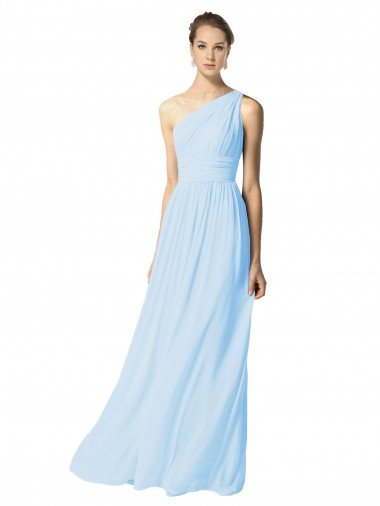 Shop One Shoulder Long Chiffon Bridesmaid Dress with Shirred Bodice and Front Keyhole Sydney