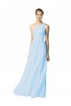 One Shoulder Long Chiffon Bridesmaid Dress with Shirred Bodice and Front Keyhole