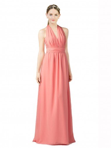 Sydney Shirred Bodice Full Length Long Chiffon Bridesmaid Dress