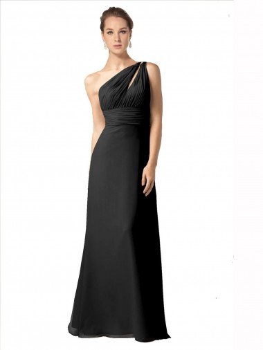 Sydney One Shoulder Full Length Chiffon Bridesmaid Dress with Shirred Bodice