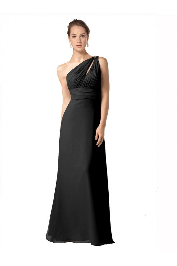 Sydney One Shoulder Full Length Chiffon Bridesmaid Dress with Shirred Bodice