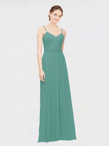 Sydney Rouched V-Neckline and Spaghetti Straps Long Chiffon Bridesmaid Dress