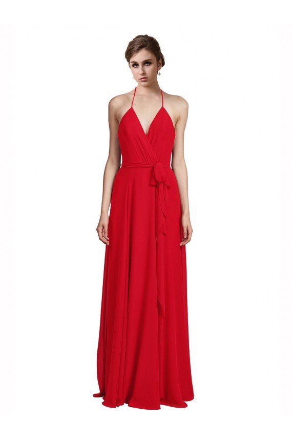 Sydney V-Neck Spaghetti Halter Strap Chiffon Bridesmaid Dress