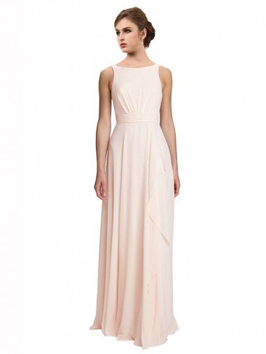 Sydney High Neck Chiffon Bridesmaid Dress with Deep V-Back and Cascading Skirt