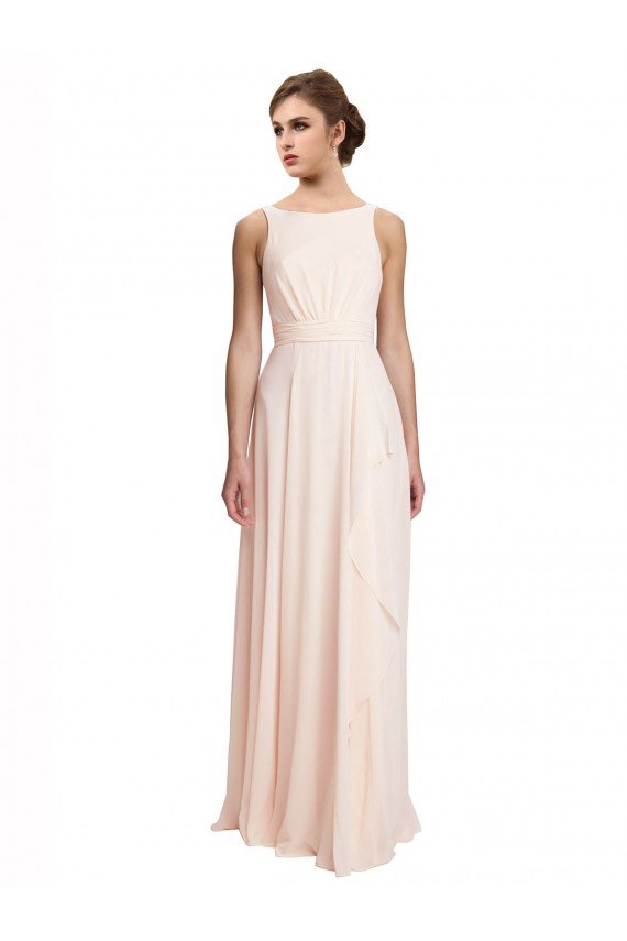 Sydney High Neck Chiffon Bridesmaid Dress with Deep V-Back and Cascading Skirt