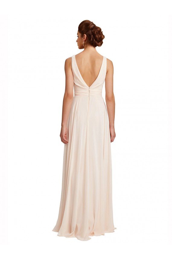 Sydney High Neck Chiffon Bridesmaid Dress with Deep V-Back and Cascading Skirt