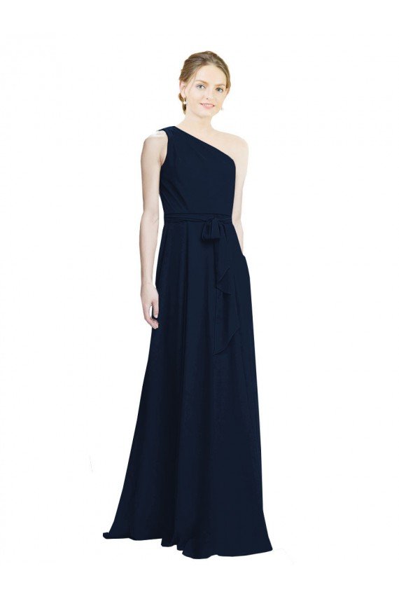 Long Chiffon Bridesmaid Dress with One Shoulder Neckline And Belt