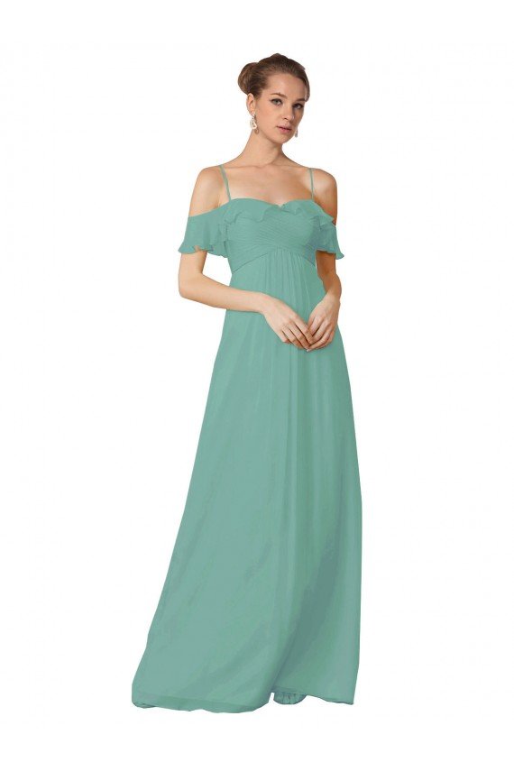Sydney Hand-Ruched Chiffon Bridesmaid Dress with Flutter Sleeves