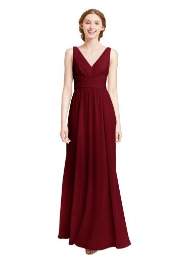 Sydney Long Chiffon V-Neck Bridesmaids Dress with Double Strap